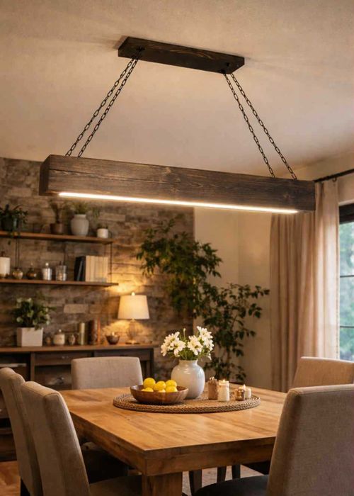 Висяща дървена лампа с лед осветление