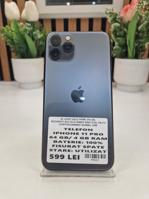 Iphone 11 Pro 64GB / 4GB RAM 100% Baterie Fisurat spate Garantie! #55823