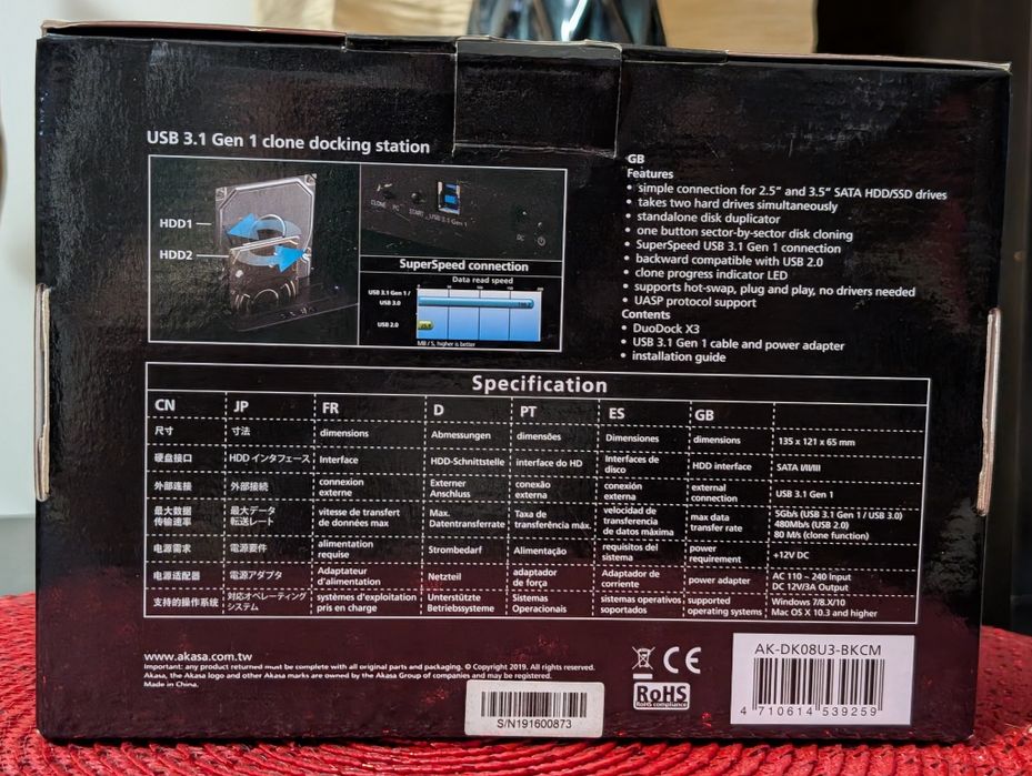 Akasa DuoDock X3 dual bay USB 3.1 Gen 1 clone docking station