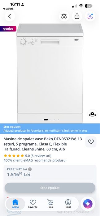 Mașină de spălat vase Beko DFN05321W – NOUĂ/nefolosită, 13 seturi