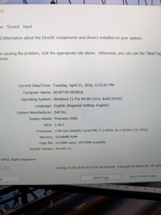 Dell precision 5560 Work Station