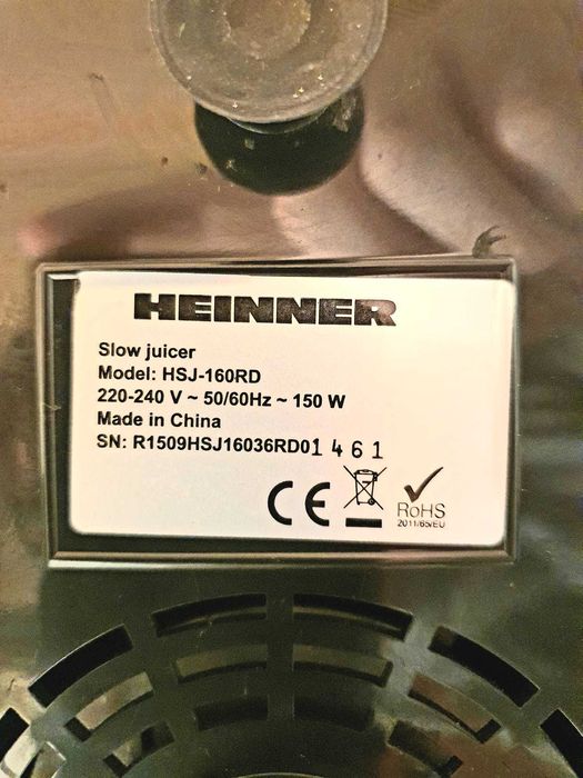 Storcător slow juicer Heinner HSJ-160RD 150W, roșu-negru, funcțional