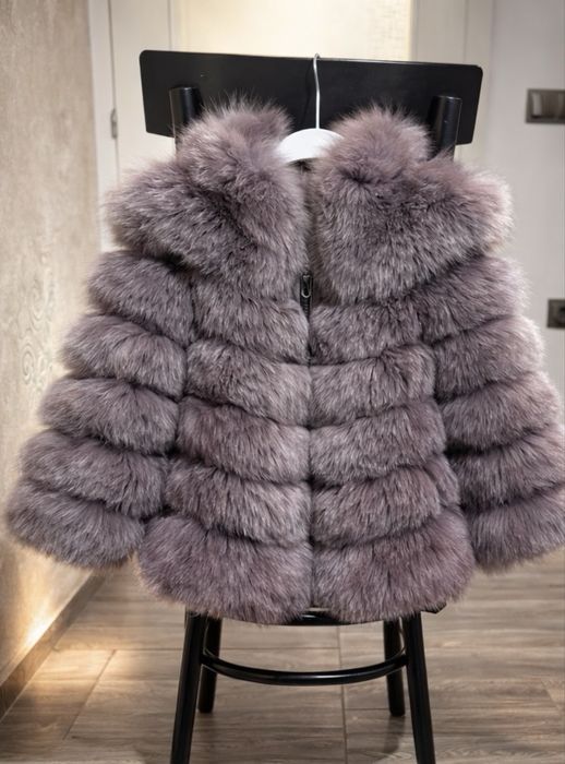 Палто от естествен косъм с качулка