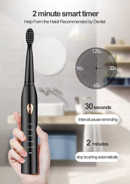 Мощна ултразвукова звукова електрическа четка за зъби, презареждаща