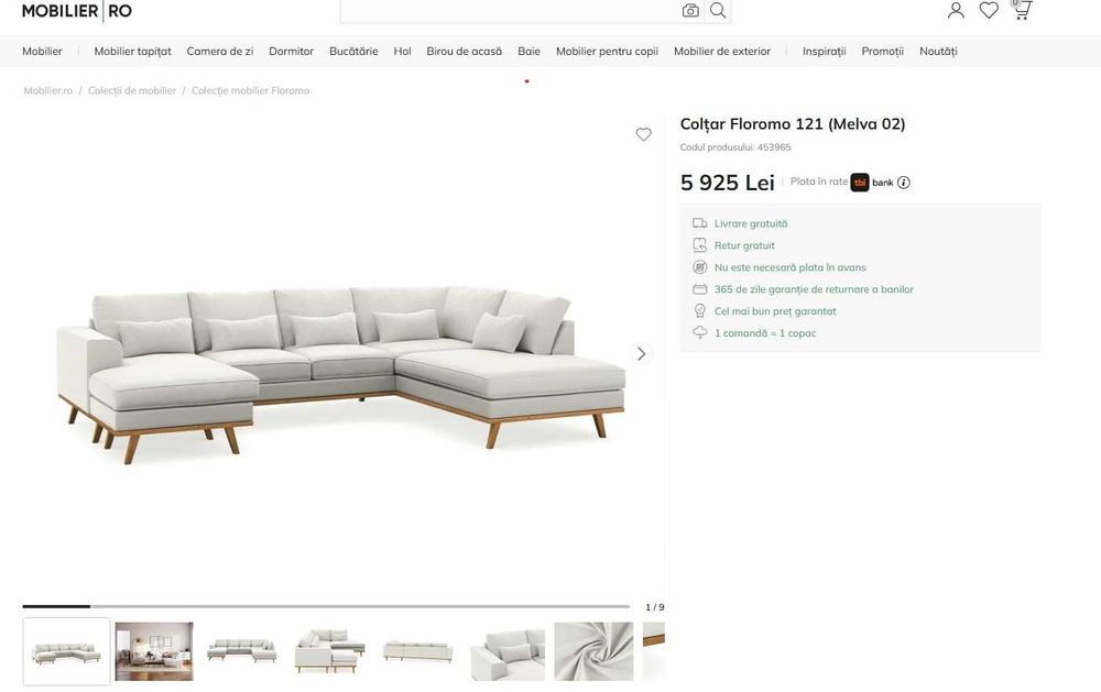 Colțar gri –  nou – 4.900 lei- forma de U