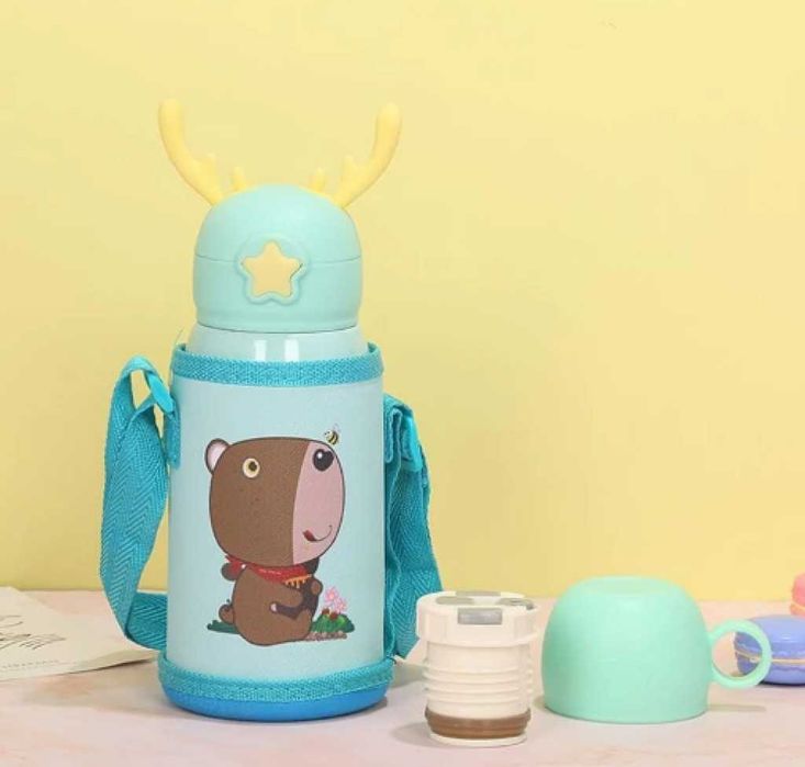 Детска бутилка за вода тип Термос 2 в 1 от неръждаема стомана