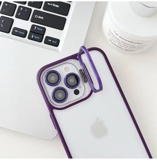 Iphone 14/15 PLUS PRO MAX - Husa Stativ Clear Back+ Folie Camera