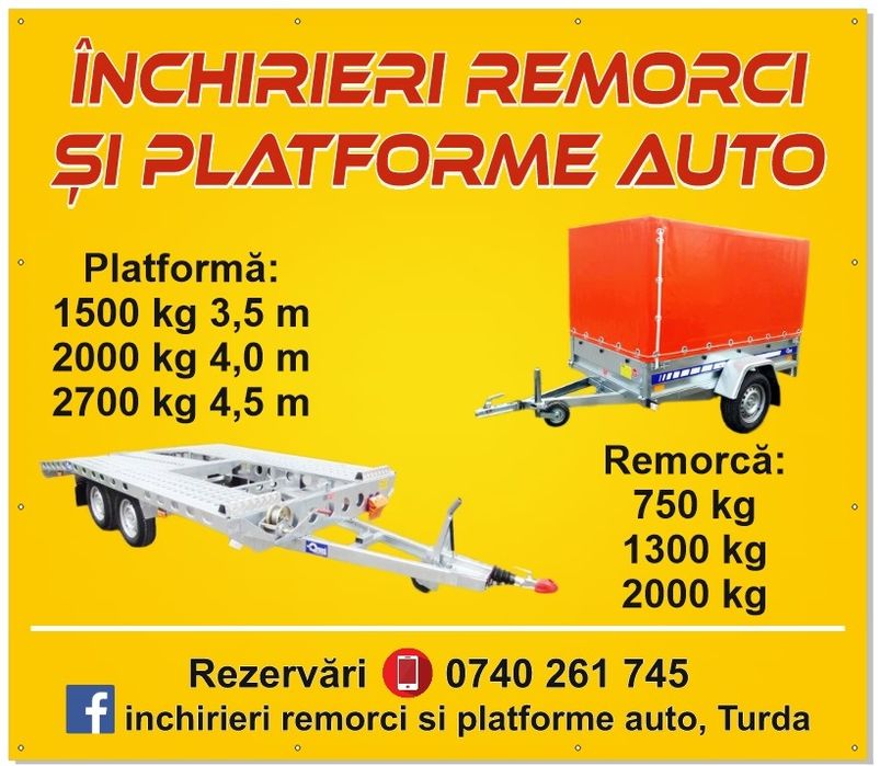Trailer 8,5m DE ÎNCHIRIAT Platformă auto două poziții remorca remorci