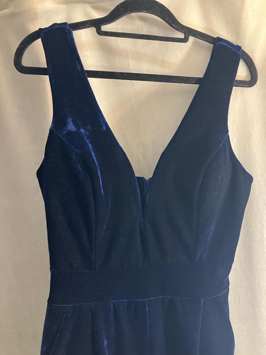 Salopeta din catifea albastra