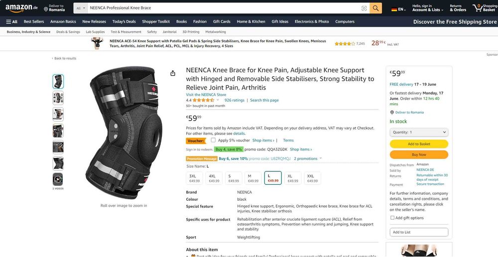 Orteza profesionala genunchi, cu insertii metalice, REDUS de la 300RON