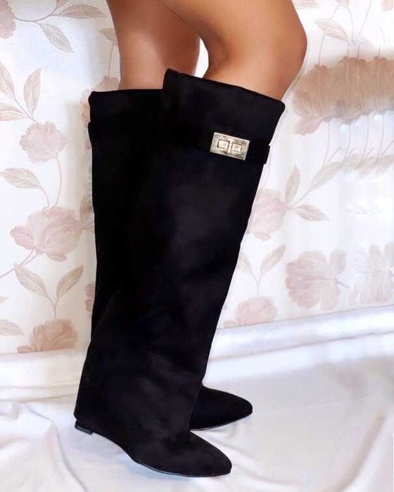 Ботуши на платформа - черен велур 35-40 номер