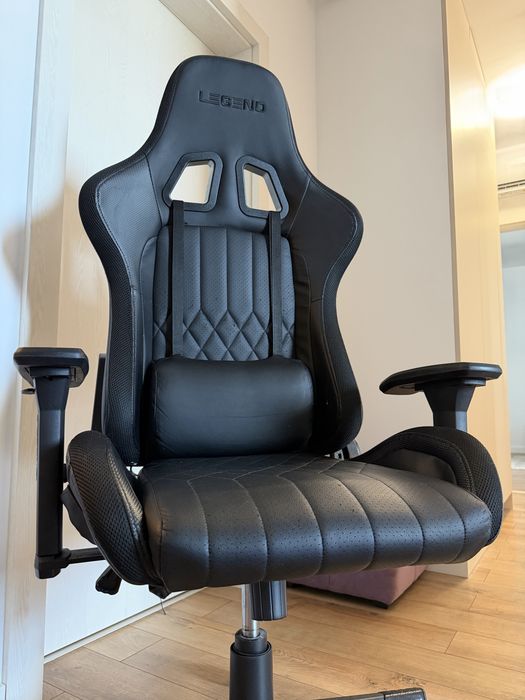 Scaun gaming, negru, din imitație de piel