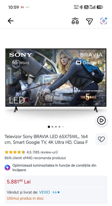 Soni Bravia 4K, 164 diagonală
