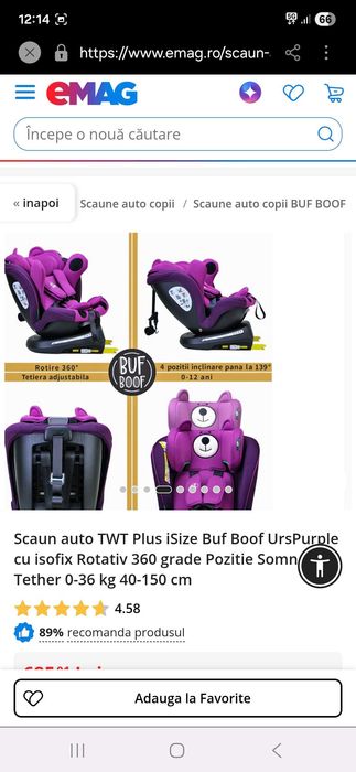 Scaun auto cu isofix, rotativ 360°, poziție somn, de la 0-36 kg