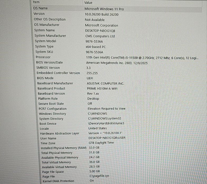 Pc Gaming Intel I5 11500(12400),32 gb 3200Mhz,Asus Rtx 3070,1Tb SSD
