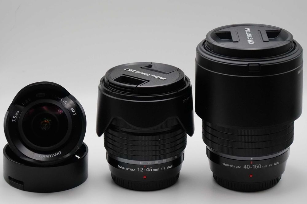 Panasonic G70 12-60mm 3.5-5.6 , Olympus 40-150mm f4 Pro, Samyang 7.5mm