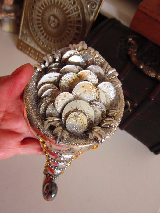 cadou rar Cornul abundenței vintage Italia argintat+cristale Swarovski