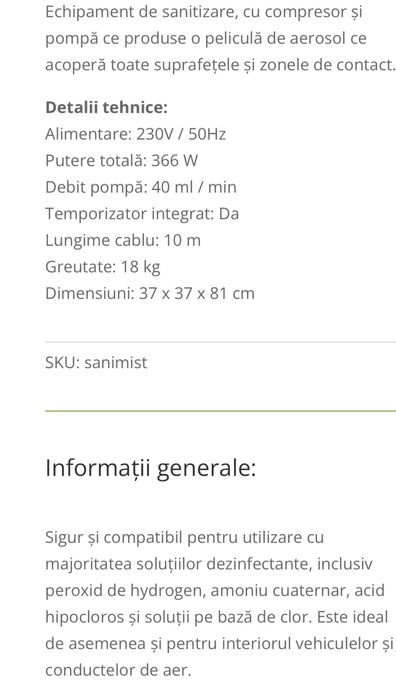 Vand echipament sanitizare TMB SaniMist