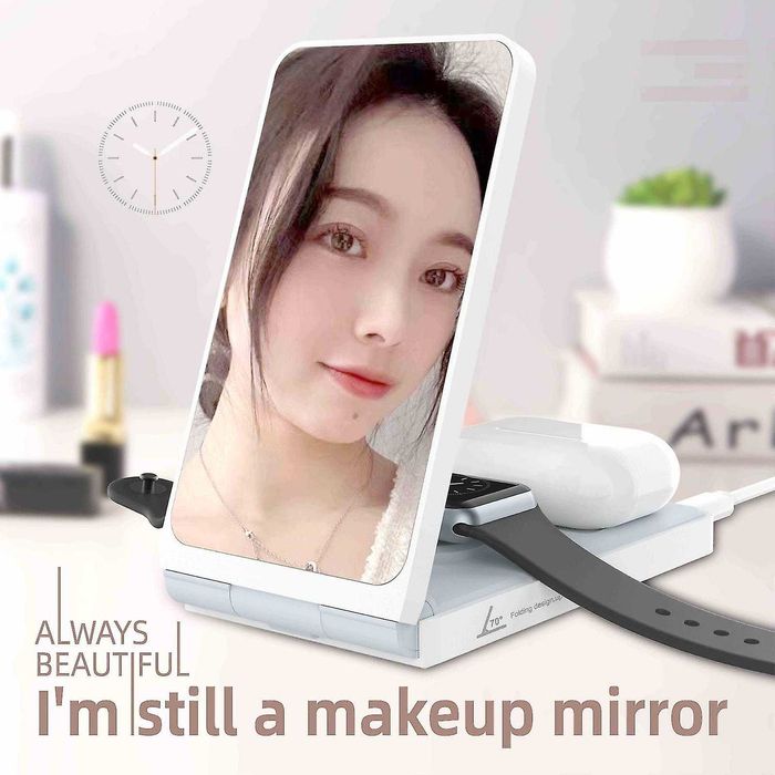 4 в 1 сгъваемо безжично зарядно устройство с огледало за грим, 15w