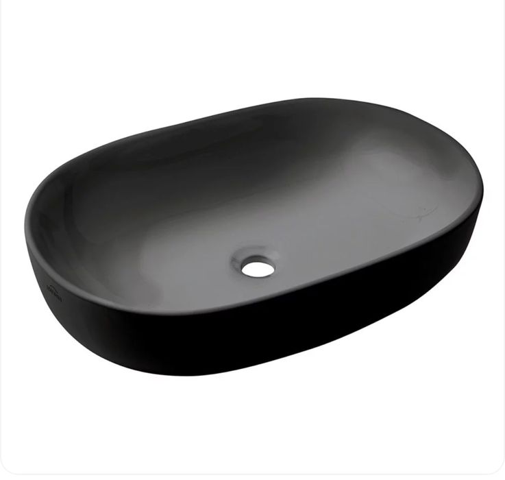 Lavoar pe blat Invena Teja oval 60 cm negru mat