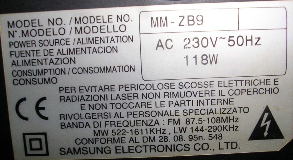 Стерео аудио система уредба Samsung Модел MM-ZB9