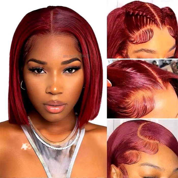 Естествена права 30 см тъмно червена перука с дантела 13x4 лейс фронт