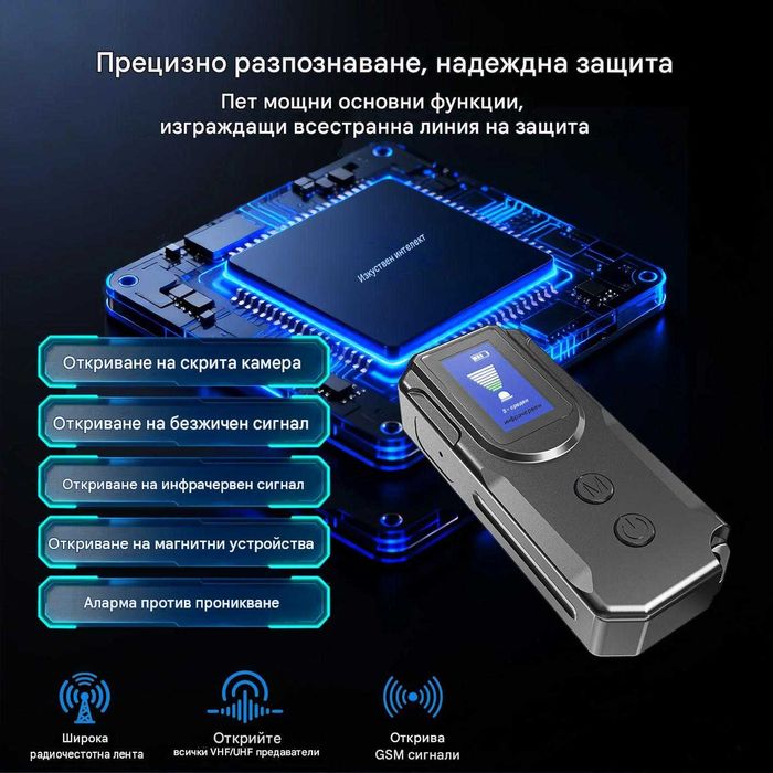 Детектор 5в1 за скрити камери, подслушватели и GPS тракери