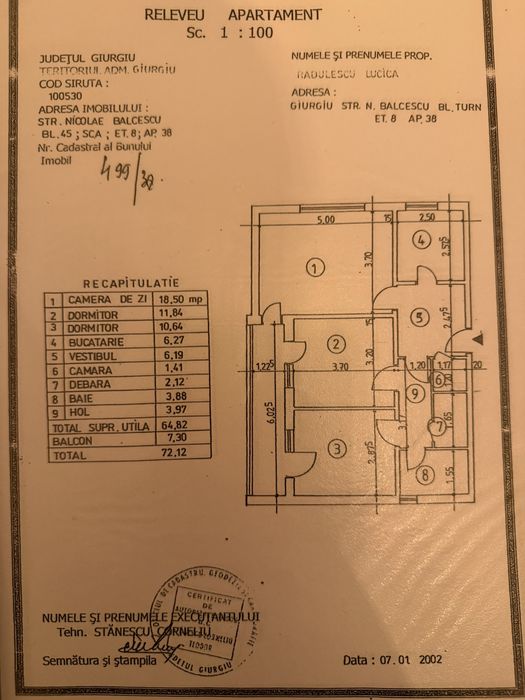 Apartament 3 camere ultracentral Giurgiu