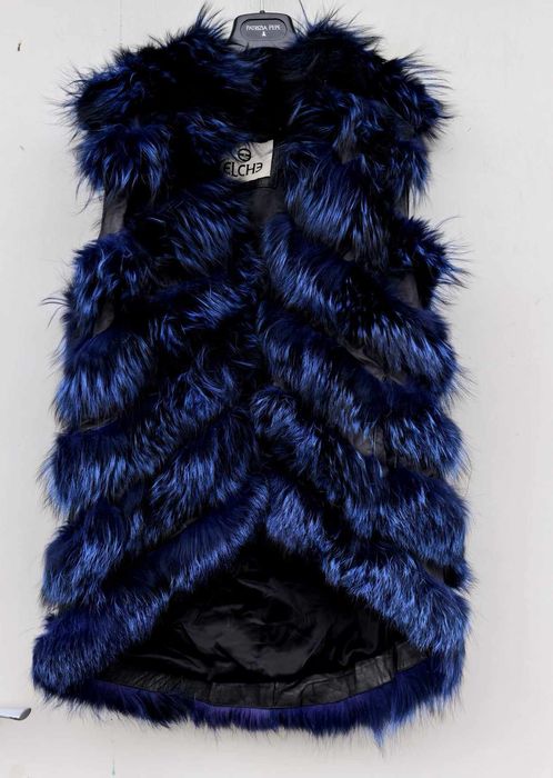 Естествен косъм лисица и телешка кожа уникален дамски елек М размер