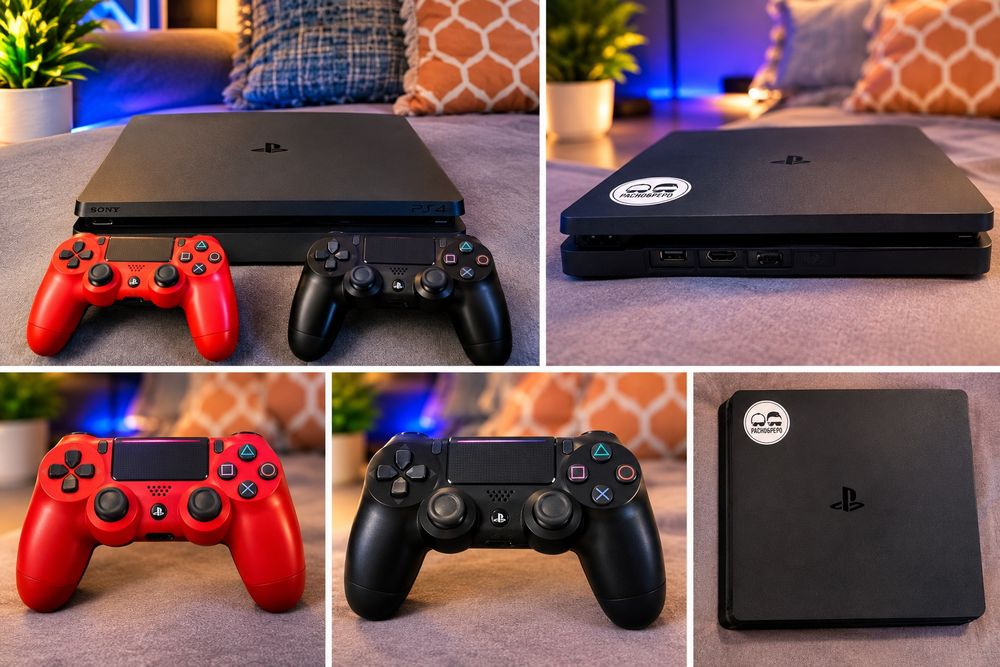 PlayStation 4 Slim + Red Controller And Cables