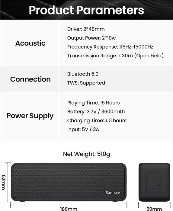 Висококачествена мощна колона Raymate R5 IPX7