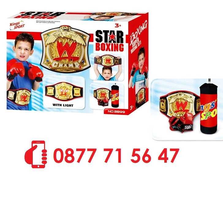 Боксов комплект 3в1 WWE боксова круша, ръкавици, пояс Кеч мания бокс