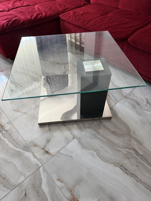 Masa living sticla securizata 80x80, 44cm inaltime