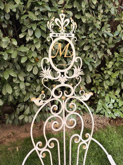 Метален градински стол, стилен, бял и златист