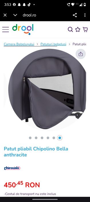 Vând pătuț pliabil Chipolino Bella – Anthracite (negru)