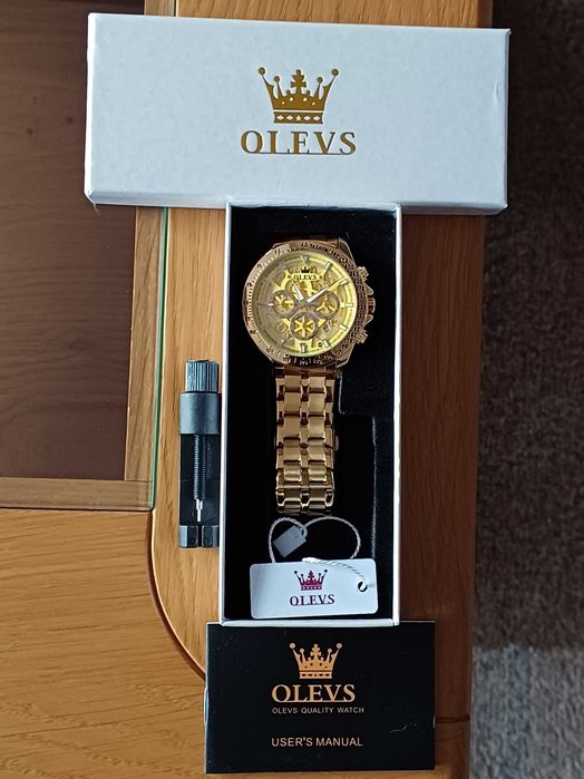 OLEVS Хронограф Многофункция Кварц,Скелет, Hollow Out,HD Светещ,3 АТМ
