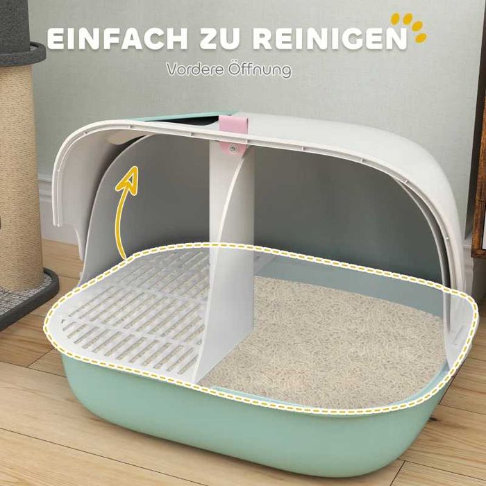 Котешка тоалетна PawHut с капак и лъжичка, покрита тоалетна с PP врата, 58x46x39 сm