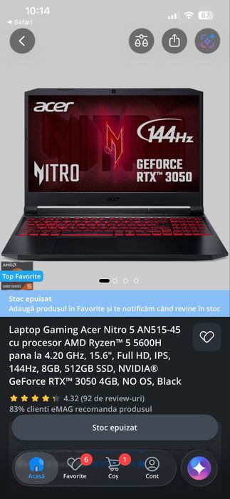 Laptop Gaming Acer Nitro 5 | Ryzen 5 5600H | RTX 3050 | 32GB RAM | 1.5TB SSD | 144Hz