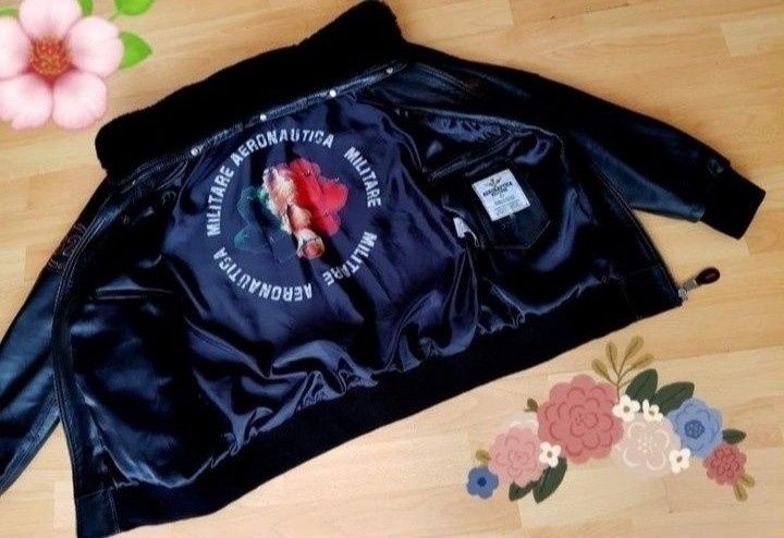 Geaca piele 100% naturala Aeronautica Militare/tip aviator,guler detas