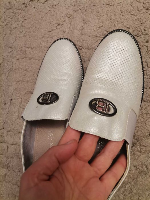 Дамски бяло перлени обувки - ест.кожа  N41