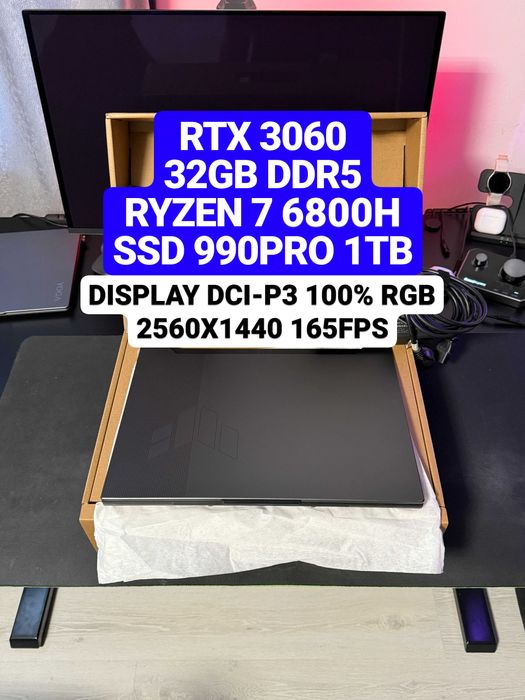 Laptop GAMING - Asus TUF A15.6 inch 2560x1440 165 HZ | 32GB RAM DDR5 | RTX 3060 | Ryzen 7 6800H | SSD 990 PRO 1TB