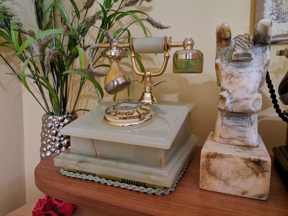 Нощна лампа Старинен ретро домашен телефон от бронз, мрамор и дърво