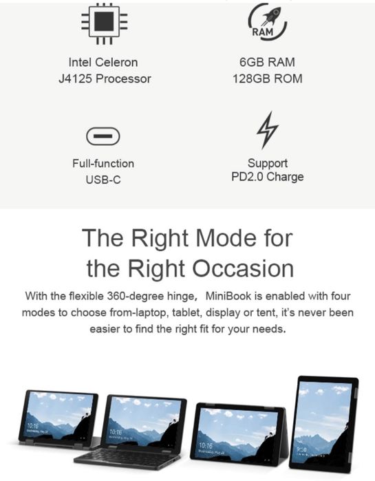 MiniBook Chuwi 8. Windows 11, 6/128,sensor, 360