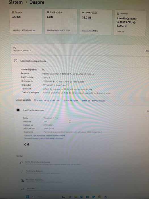 Sistem Desktop PC Gaming i5 10gen 32g d4 512g nvme RTX2060 6g