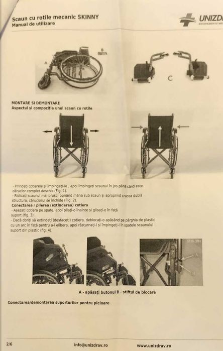 Scaun cu rotile Skinny, absolut nou, pentru persoane cu handicap