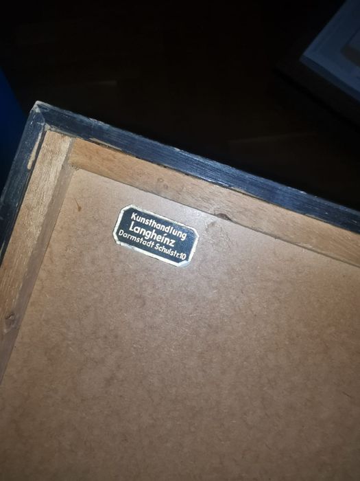 Антикварна картина в рамка и паспарту литография гравюра 38,5 х 52,5см