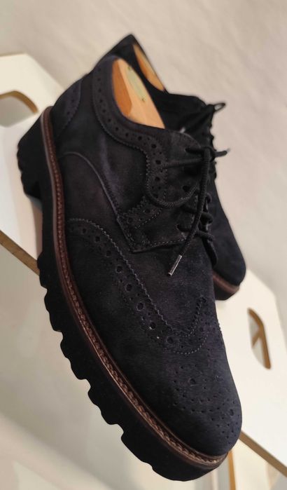Pantofi derby 40.5 41 brogue GABOR piele naturala moale albastru