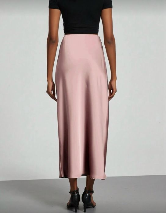 Fusta maxi roz satinat, XS, noua