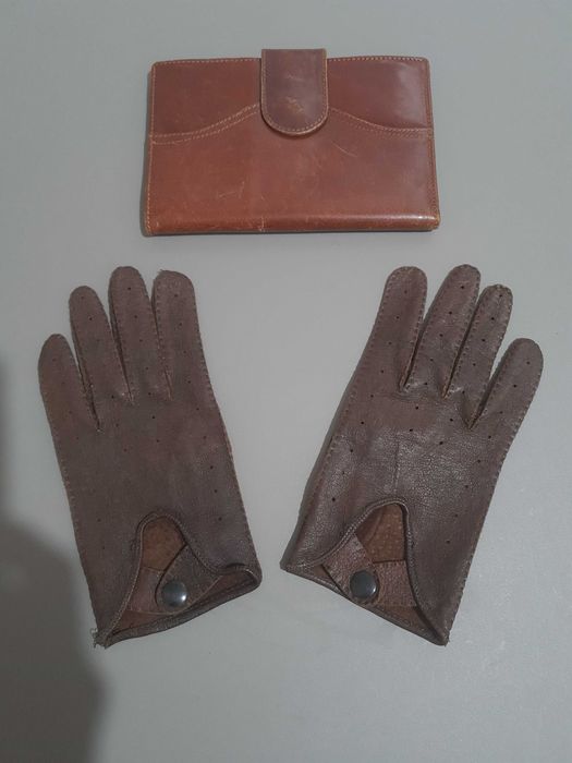 Set manusi piele dama si portofel piele naturala