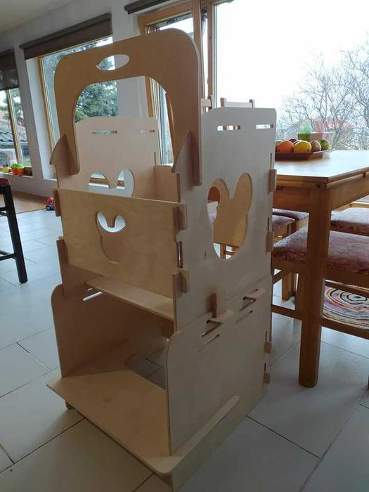 обучителна кула монтесори с три нива, столче и масичка 4 в 1